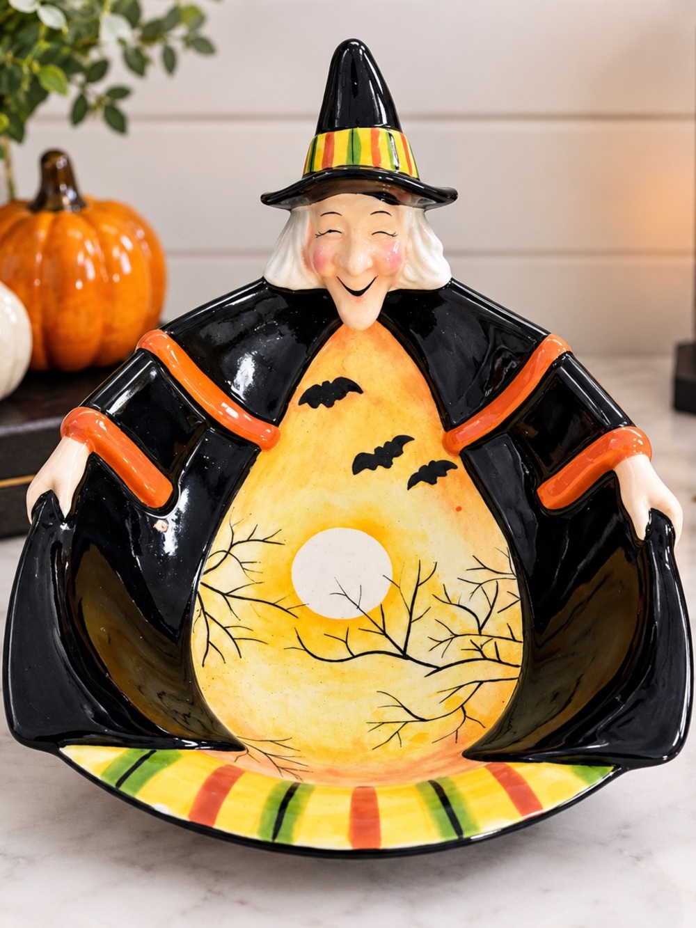 Fitz and Floyd Witch Small Bowl - Black, Orange, Yellow